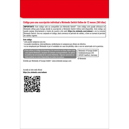 Nintendo Switch Online (Suscripción individual - 12 meses)