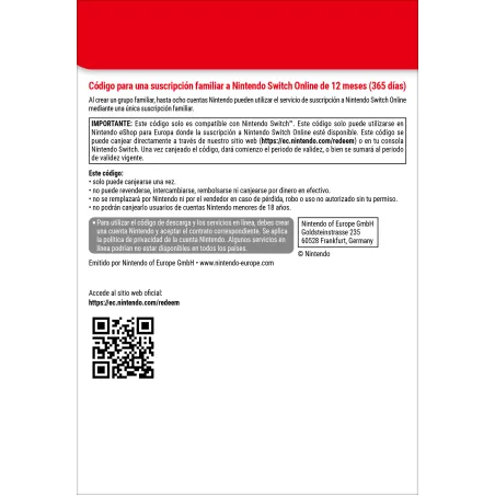 Nintendo Switch Online (Suscripción familiar - 12 meses)
