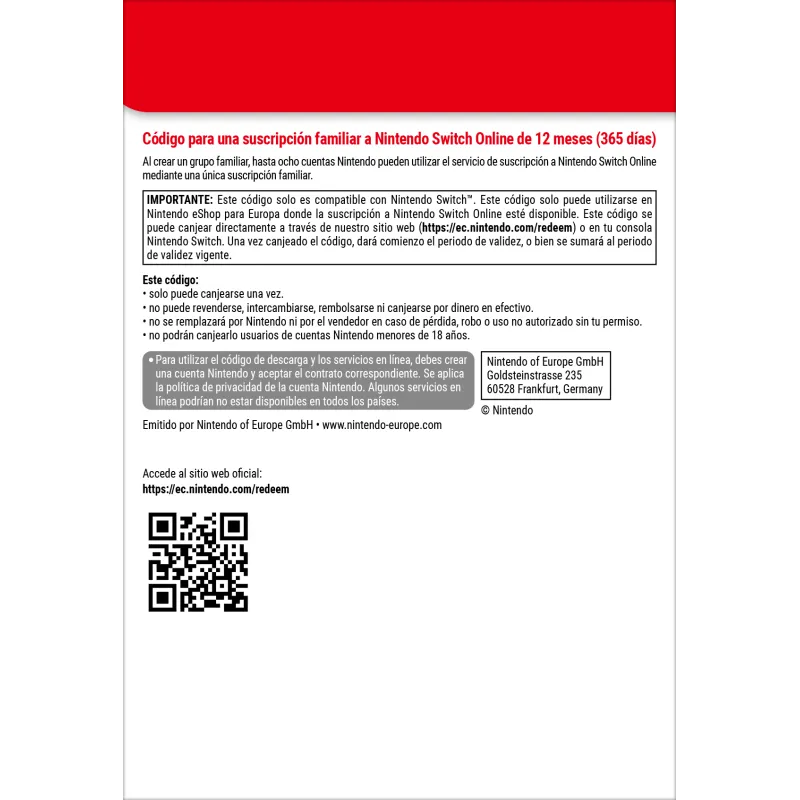 Nintendo Switch Online (Suscripción familiar - 12 meses)