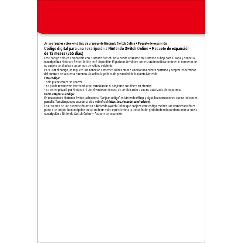 Nintendo Switch Online + Paquete de expansión (Suscripción individual)