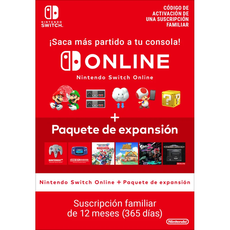 NINTENDO SWITCH ONLINE + EXPANSION PACK SUSCRIPCIÓN FAMILIAR DE 12 MESES (365 DÍAS)