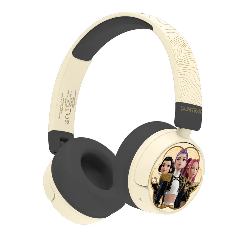 AURICULARES INFANTILES INALÁMBRICOS KPOP DEMON HUNTERS HUNTRIX GOLDEN PLEGABLES Y CON CONTROL PARENTAL DE VOLUMEN
