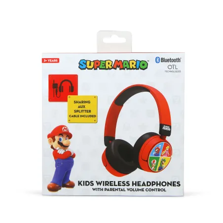 AURICULARES INFANTILES INALÁMBRICOS SUPER MARIO Y AMIGOS PLEGABLES Y CON CONTROL PARENTAL DE VOLUMEN