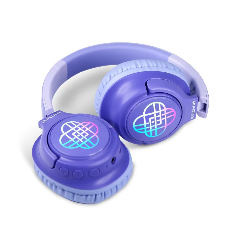 AURICULARES INALÁMBRICOS K-POP DEMON HUNTERS HUNTRIX LOGO CON ILUMINACIÓN LED PLEGABLES Y CON CONTROL PARENTAL DE VOLUMEN