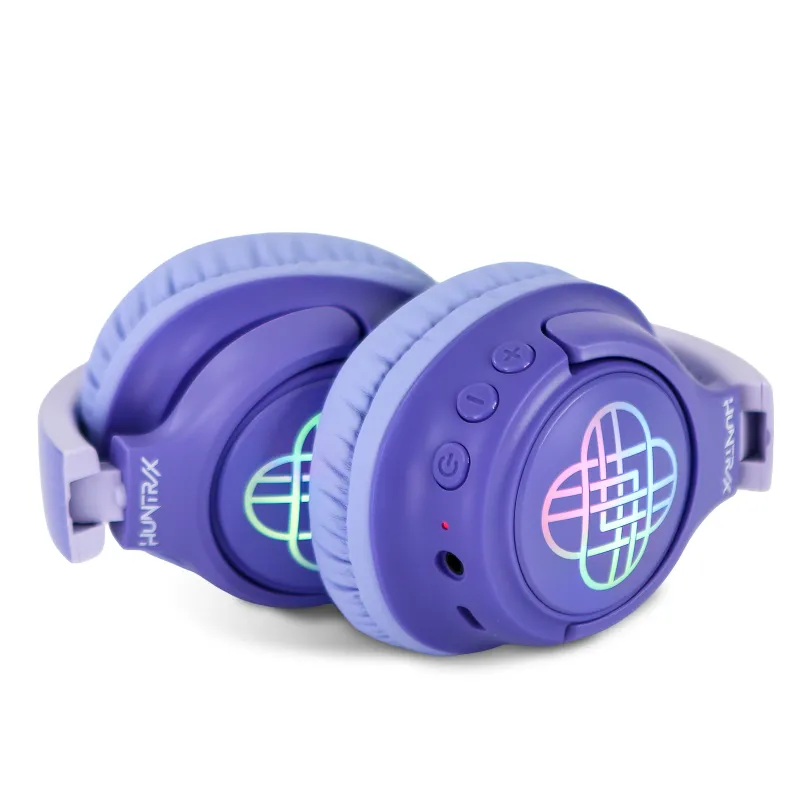 AURICULARES INALÁMBRICOS K-POP DEMON HUNTERS HUNTRIX LOGO CON ILUMINACIÓN LED PLEGABLES Y CON CONTROL PARENTAL DE VOLUMEN