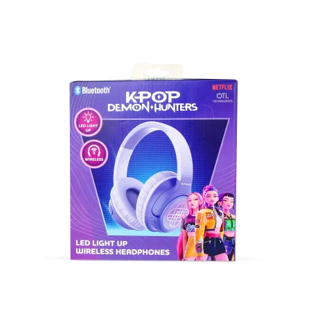 AURICULARES INALÁMBRICOS K-POP DEMON HUNTERS HUNTRIX LOGO CON ILUMINACIÓN LED PLEGABLES Y CON CONTROL PARENTAL DE VOLUMEN