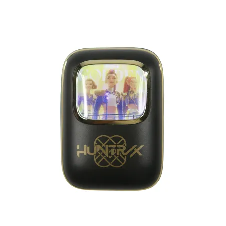 AURICULARES INALÁMBRICOS K-POP DEMON HUNTERS HUNTRIX LOGO GOLDEN CON ESTUCHE DESLIZANTE ILUMINADO COLOR NEGRO