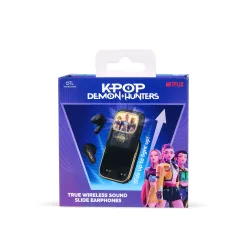 AURICULARES INALÁMBRICOS K-POP DEMON HUNTERS HUNTRIX LOGO GOLDEN CON ESTUCHE DESLIZANTE ILUMINADO COLOR NEGRO