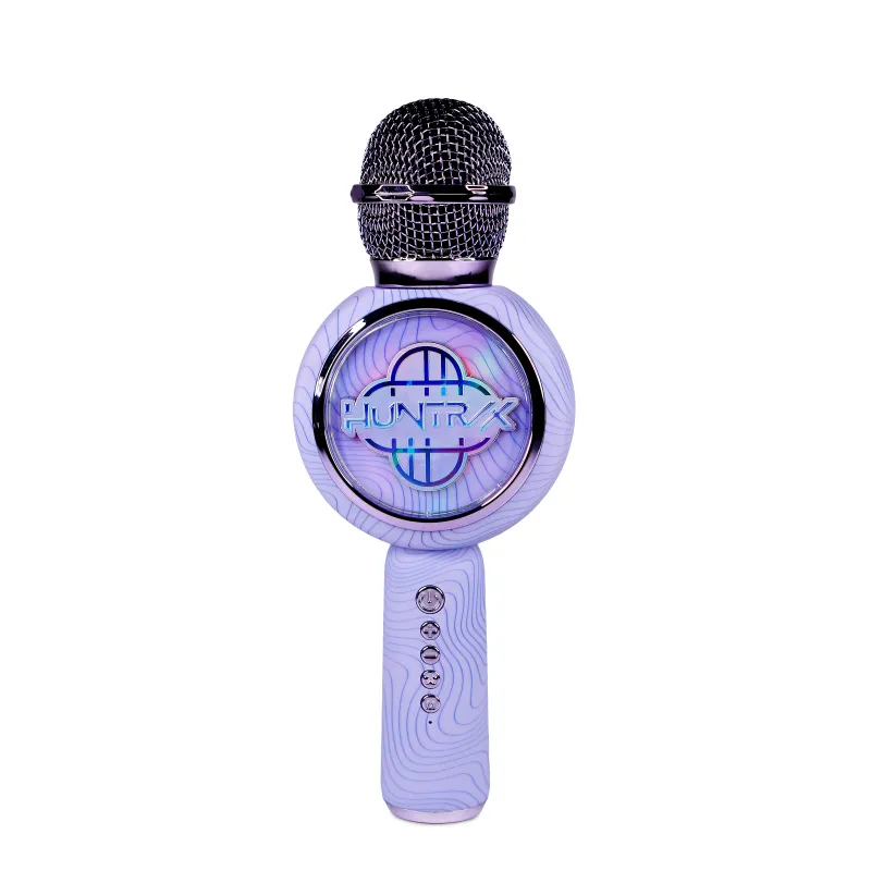 MICRÓFONO KARAOKE CON ALTAVOZ BLUETOOTH KPOP DEMON HUNTERS HUNTRIX LOGO CON LUCES LED COLOR VIOLETA