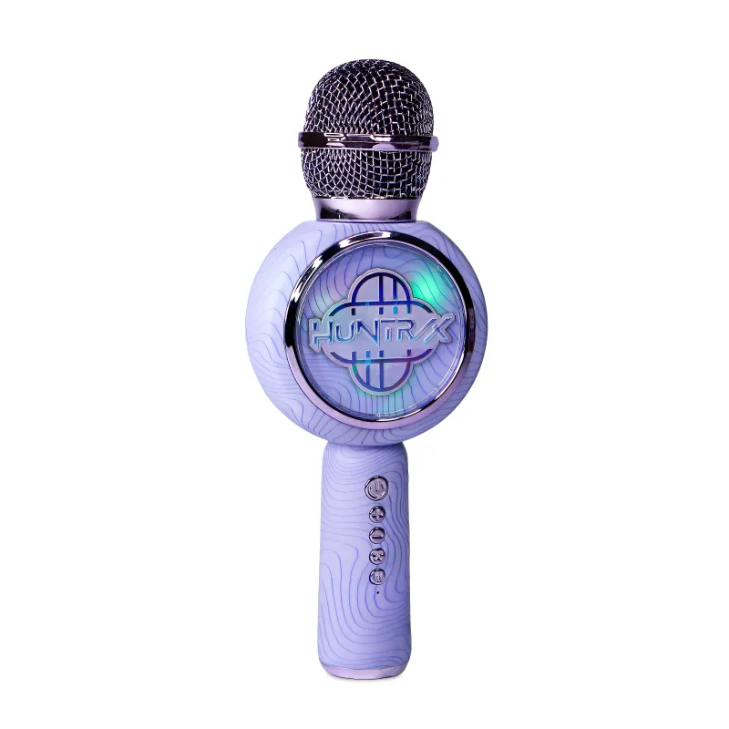 MICRÓFONO KARAOKE CON ALTAVOZ BLUETOOTH KPOP DEMON HUNTERS HUNTRIX LOGO CON LUCES LED COLOR VIOLETA