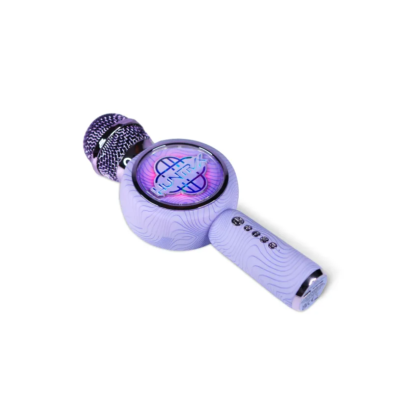 MICRÓFONO KARAOKE CON ALTAVOZ BLUETOOTH KPOP DEMON HUNTERS HUNTRIX LOGO CON LUCES LED COLOR VIOLETA