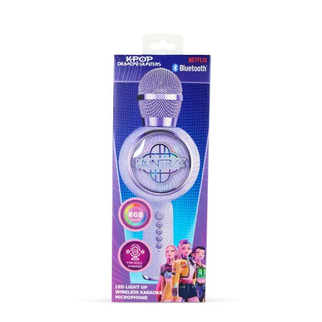 MICRÓFONO KARAOKE CON ALTAVOZ BLUETOOTH KPOP DEMON HUNTERS HUNTRIX LOGO CON LUCES LED COLOR VIOLETA