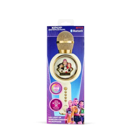 MICRÓFONO KARAOKE CON ALTAVOZ BLUETOOTH KPOP DEMON HUNTERS HUNTRIX GOLDEN CON LUCES LED COLOR VIOLETA