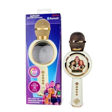 MICRÓFONO KARAOKE CON ALTAVOZ BLUETOOTH KPOP DEMON HUNTERS HUNTRIX GOLDEN CON LUCES LED COLOR VIOLETA