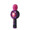 MICRÓFONO KARAOKE CON ALTAVOZ BLUETOOTH KPOP DEMON HUNTERS SAJA BOYS CON LUCES LED COLOR NEGRO Y VIOLETA