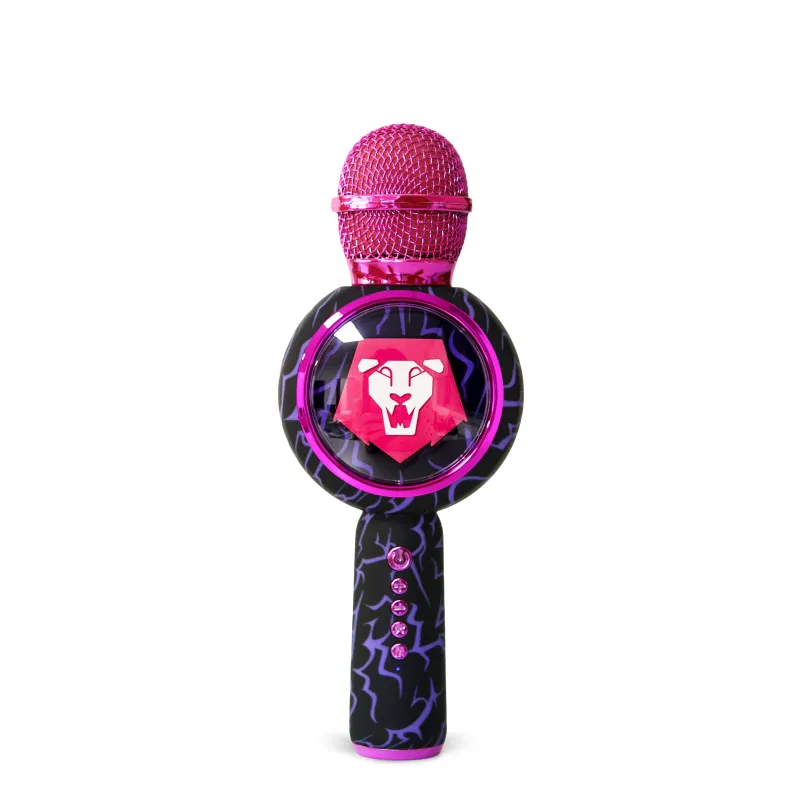MICRÓFONO KARAOKE CON ALTAVOZ BLUETOOTH KPOP DEMON HUNTERS SAJA BOYS CON LUCES LED COLOR NEGRO Y VIOLETA