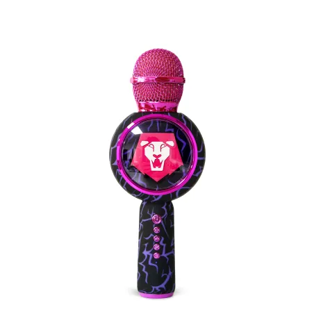 MICRÓFONO KARAOKE CON ALTAVOZ BLUETOOTH KPOP DEMON HUNTERS SAJA BOYS CON LUCES LED COLOR NEGRO Y VIOLETA