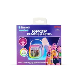 KARAOKE INALÁMBRICO KPOP DEMON HUNTERS HUNTRIX LILA CON ALTAVOZ LED Y 1 MICRÓFONO BLUETOOTH 5.3 6 MODOS DE LUZ Y CAMBIADOR VOZ