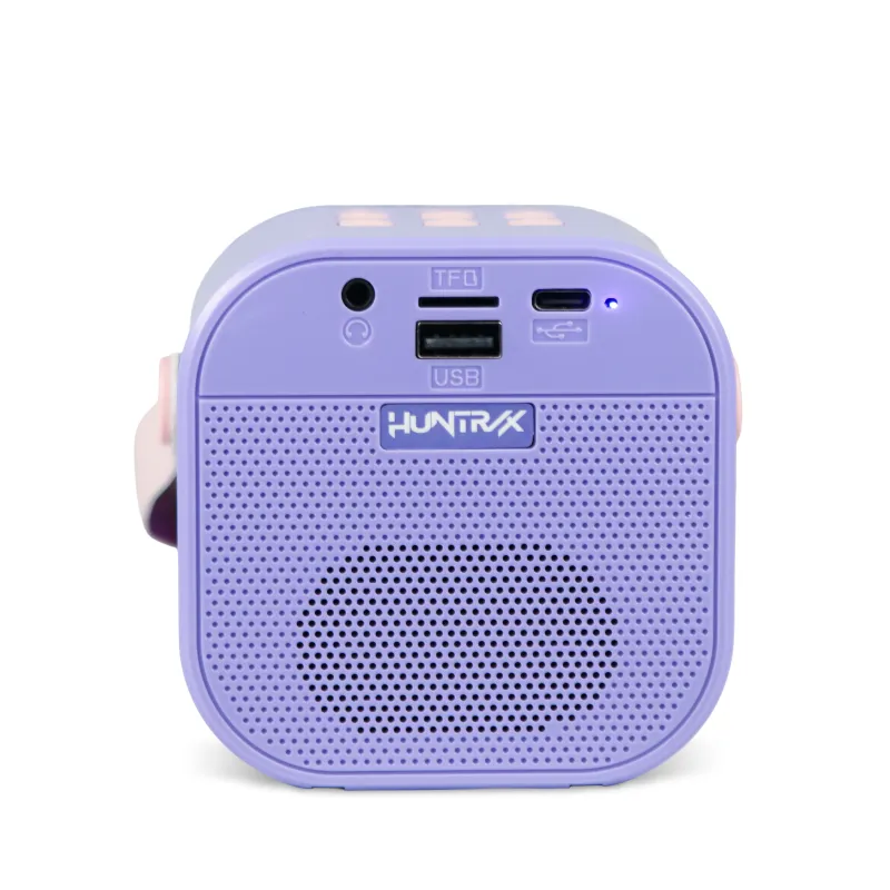 KARAOKE INALÁMBRICO KPOP DEMON HUNTERS HUNTRIX LILA CON ALTAVOZ LED Y 1 MICRÓFONO BLUETOOTH 5.3 6 MODOS DE LUZ Y CAMBIADOR VOZ