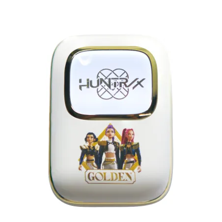 AURICULARES INALÁMBRICOS K-POP DEMON HUNTERS HUNTRIX GOLDEN CON ESTUCHE DESLIZANTE ILUMINADO COLOR CREMA Y ORO