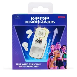 AURICULARES INALÁMBRICOS K-POP DEMON HUNTERS HUNTRIX GOLDEN CON ESTUCHE DESLIZANTE ILUMINADO COLOR CREMA Y ORO