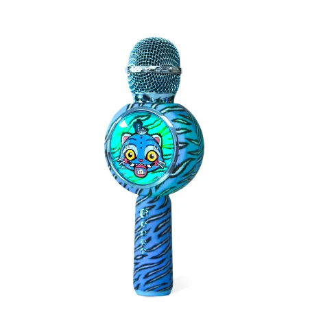 MICRÓFONO KARAOKE CON ALTAVOZ BLUETOOTH KPOP DEMON HUNTERS DERPY CON LUCES LED COLOR AZUL ANIMAL PRINT