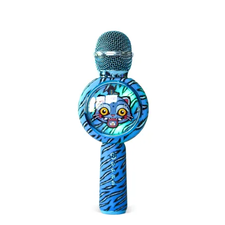 MICRÓFONO KARAOKE CON ALTAVOZ BLUETOOTH KPOP DEMON HUNTERS DERPY CON LUCES LED COLOR AZUL ANIMAL PRINT