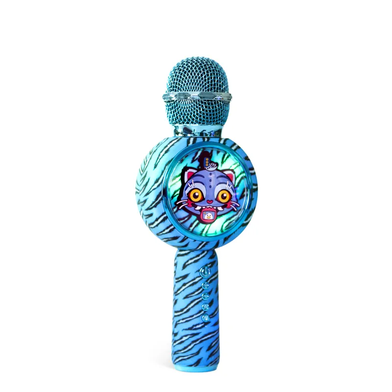 MICRÓFONO KARAOKE CON ALTAVOZ BLUETOOTH KPOP DEMON HUNTERS DERPY CON LUCES LED COLOR AZUL ANIMAL PRINT