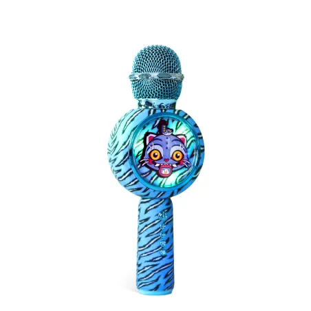 MICRÓFONO KARAOKE CON ALTAVOZ BLUETOOTH KPOP DEMON HUNTERS DERPY CON LUCES LED COLOR AZUL ANIMAL PRINT