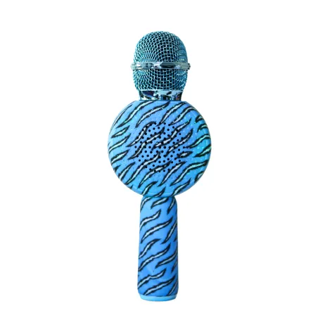 MICRÓFONO KARAOKE CON ALTAVOZ BLUETOOTH KPOP DEMON HUNTERS DERPY CON LUCES LED COLOR AZUL ANIMAL PRINT