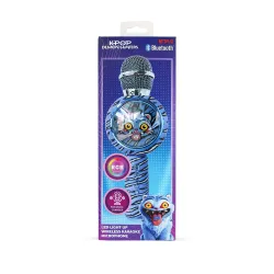 MICRÓFONO KARAOKE CON ALTAVOZ BLUETOOTH KPOP DEMON HUNTERS DERPY CON LUCES LED COLOR AZUL ANIMAL PRINT