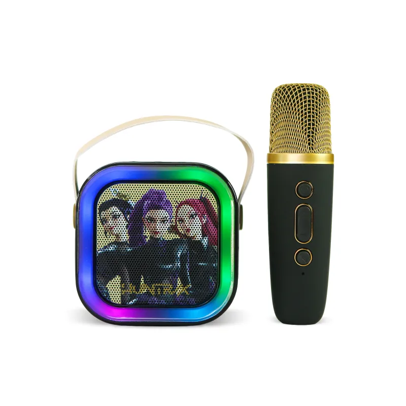 KARAOKE INALÁMBRICO KPOP DEMON HUNTERS HUNTRIX NEGRO CON ALTAVOZ LED Y 1 MICRÓFONO  BLUETOOTH 5.3  6 MODOS DE LUZ  CAMBIADOR VOZ