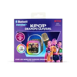KARAOKE INALÁMBRICO KPOP DEMON HUNTERS HUNTRIX NEGRO CON ALTAVOZ LED Y 1 MICRÓFONO  BLUETOOTH 5.3  6 MODOS DE LUZ  CAMBIADOR VOZ