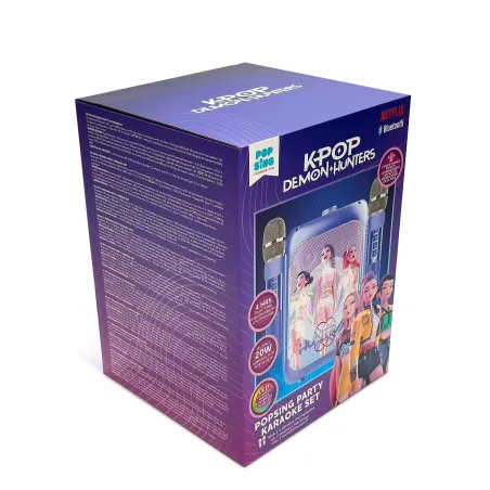 SET KARAOKE INALÁMBRICO K-POP DEMON HUNTERS HUNTRIX PARTY LED CON 2 MICRÓFONOS BLUETOOTH 5.3 LUCES LED Y CAMBIADOR DE VOZ