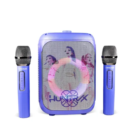 SET KARAOKE INALÁMBRICO K-POP DEMON HUNTERS HUNTRIX PARTY LED CON 2 MICRÓFONOS BLUETOOTH 5.3 LUCES LED Y CAMBIADOR DE VOZ