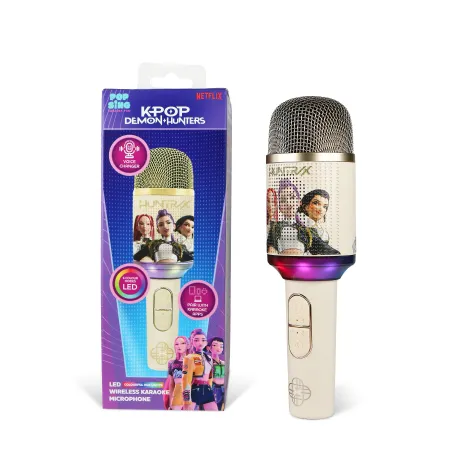 MICRÓFONO KARAOKE INALÁMBRICO KPOP DEMON HUNTERS HUNTRIX GOLDEN CON ALTAVOZ Y LUCES LED BLUETOOTH 5.3 CAMBIADOR DE VOZ HASTA 5 H