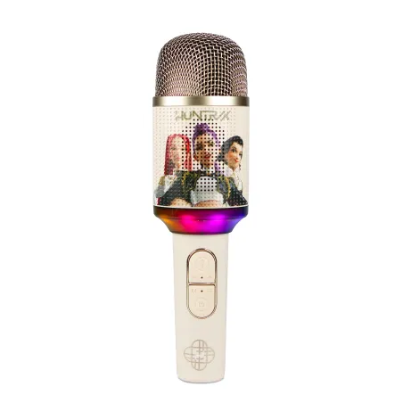 MICRÓFONO KARAOKE INALÁMBRICO KPOP DEMON HUNTERS HUNTRIX GOLDEN CON ALTAVOZ Y LUCES LED BLUETOOTH 5.3 CAMBIADOR DE VOZ HASTA 5 H