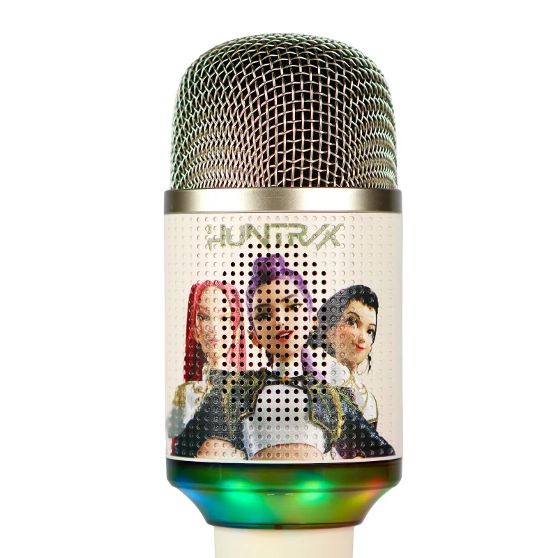 MICRÓFONO KARAOKE INALÁMBRICO KPOP DEMON HUNTERS HUNTRIX GOLDEN CON ALTAVOZ Y LUCES LED BLUETOOTH 5.3 CAMBIADOR DE VOZ HASTA 5 H
