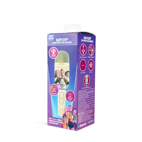 MICRÓFONO KARAOKE INALÁMBRICO KPOP DEMON HUNTERS HUNTRIX GOLDEN CON ALTAVOZ Y LUCES LED BLUETOOTH 5.3 CAMBIADOR DE VOZ HASTA 5 H