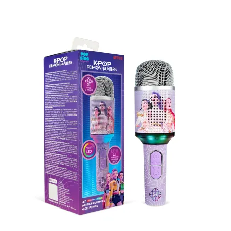 MICRÓFONO KARAOKE INALÁMBRICO KPOP DEMON HUNTERS HUNTRIX FINALE CON ALTAVOZ Y LUCES LED BLUETOOTH 5.3 CAMBIADOR DE VOZ HASTA 5 H