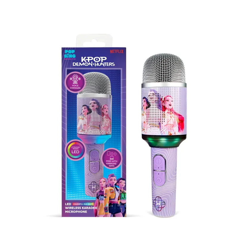MICRÓFONO KARAOKE INALÁMBRICO KPOP DEMON HUNTERS HUNTRIX FINALE CON ALTAVOZ Y LUCES LED BLUETOOTH 5.3 CAMBIADOR DE VOZ HASTA 5 H