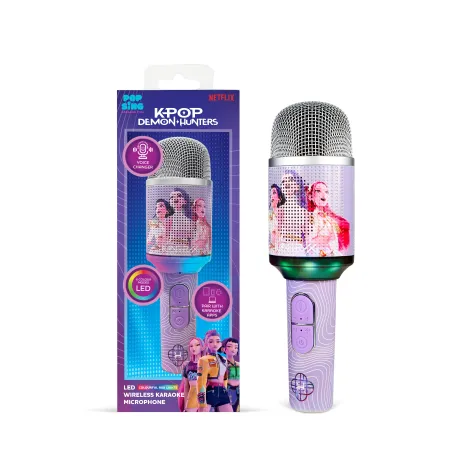 MICRÓFONO KARAOKE INALÁMBRICO KPOP DEMON HUNTERS HUNTRIX FINALE CON ALTAVOZ Y LUCES LED BLUETOOTH 5.3 CAMBIADOR DE VOZ HASTA 5 H