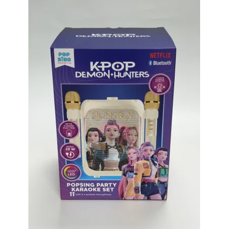 SET KARAOKE INALÁMBRICO KPOP DEMON HUNTERS HUNTRIX GOLDEN CON 2 MICRÓFONOS BLUETOOTH 5.3 LUCES LED E CAMBIADOR DE VOZ