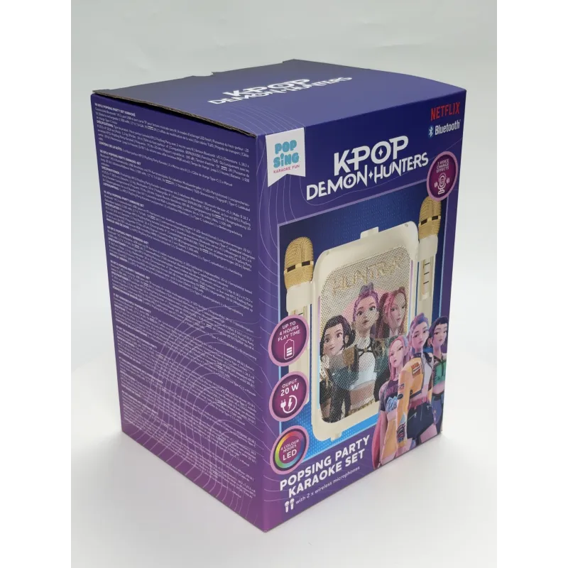 SET KARAOKE INALÁMBRICO KPOP DEMON HUNTERS HUNTRIX GOLDEN CON 2 MICRÓFONOS BLUETOOTH 5.3 LUCES LED E CAMBIADOR DE VOZ