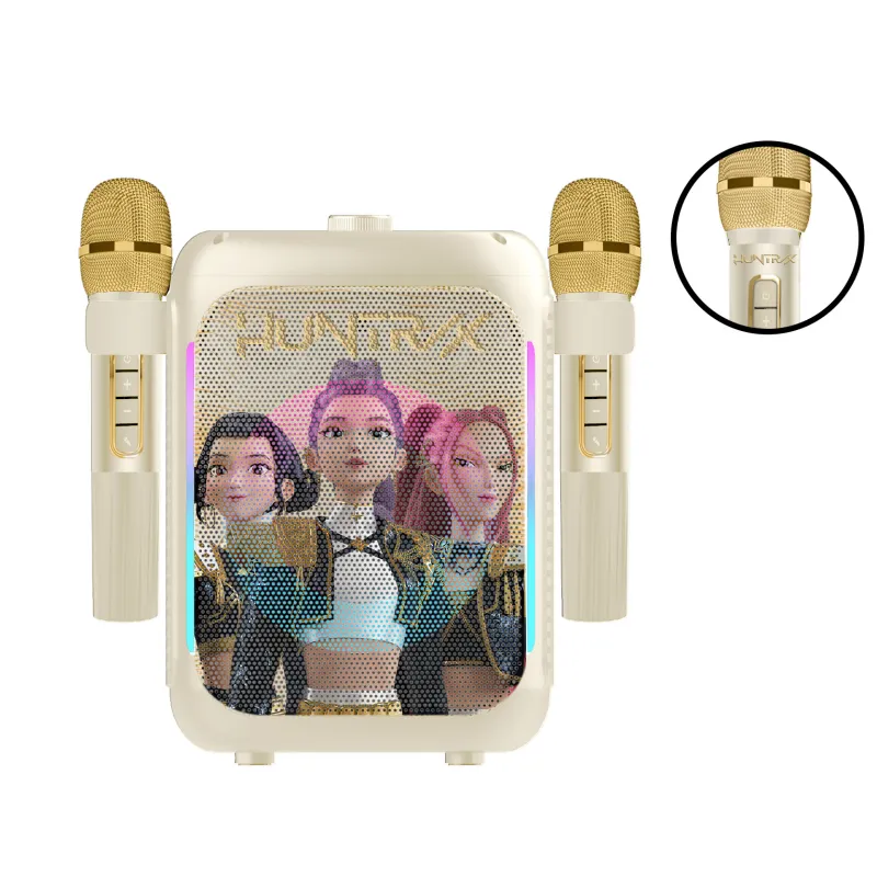 SET KARAOKE INALÁMBRICO KPOP DEMON HUNTERS HUNTRIX GOLDEN CON 2 MICRÓFONOS BLUETOOTH 5.3 LUCES LED E CAMBIADOR DE VOZ