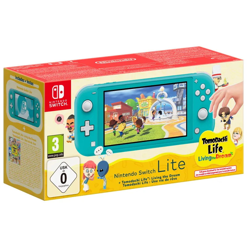 CONSOLA PORTATIL NINTENDO SWITCH LITE TURQUESA + JUEGO DESCARGABLE TOMODACHI LIFE + 30 DIAS NSO VERSIÓN ESPAÑOLA GARANTÍA EU