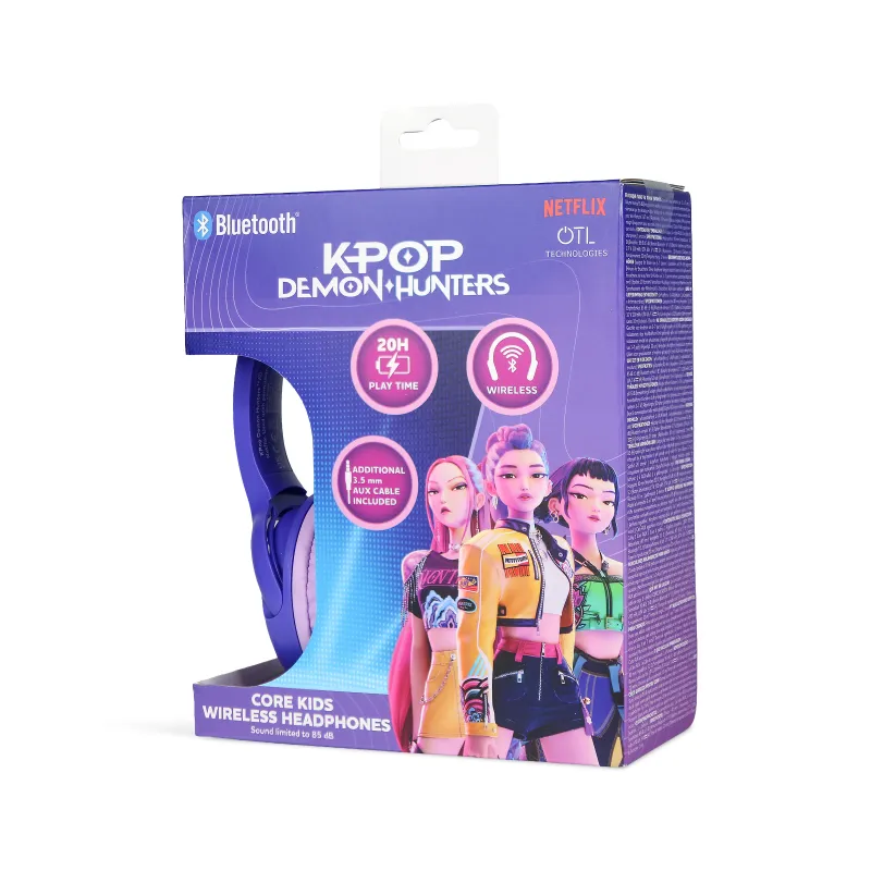 AURICULARES INFANTILES BLUETOOTH KPOP DEMON HUNTERS WORLD TOUR COLOR LILA | HASTA 20 H | VOLUMEN LIMITADO 85 dB | MICRÓFONO