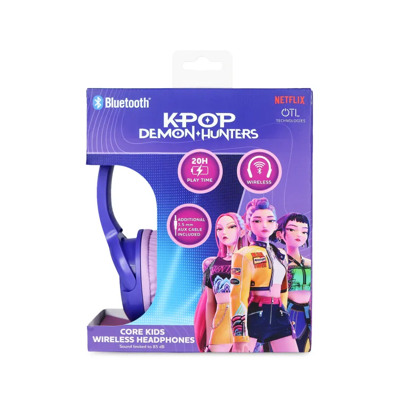 AURICULARES INFANTILES BLUETOOTH KPOP DEMON HUNTERS WORLD TOUR COLOR LILA | HASTA 20 H | VOLUMEN LIMITADO 85 dB | MICRÓFONO