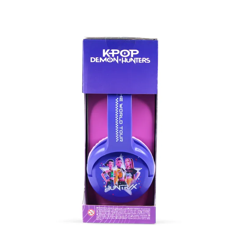 AURICULARES INFANTILES BLUETOOTH KPOP DEMON HUNTERS WORLD TOUR COLOR LILA | HASTA 20 H | VOLUMEN LIMITADO 85 dB | MICRÓFONO