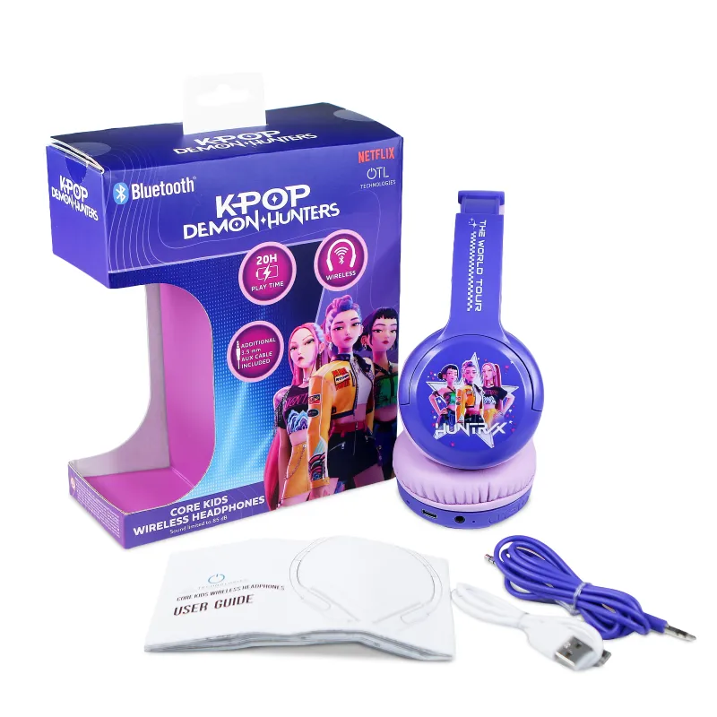AURICULARES INFANTILES BLUETOOTH KPOP DEMON HUNTERS WORLD TOUR COLOR LILA | HASTA 20 H | VOLUMEN LIMITADO 85 dB | MICRÓFONO